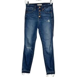 Madewell 10” High Rise Skinny Jeans Button Fly Distressed Blue Denim Size 25